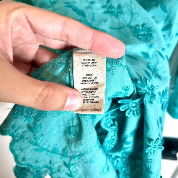 Soft Surroundings Teal Rosalie Floral Embroidered Applique Blouse Size Medium - Picture 5 of 6